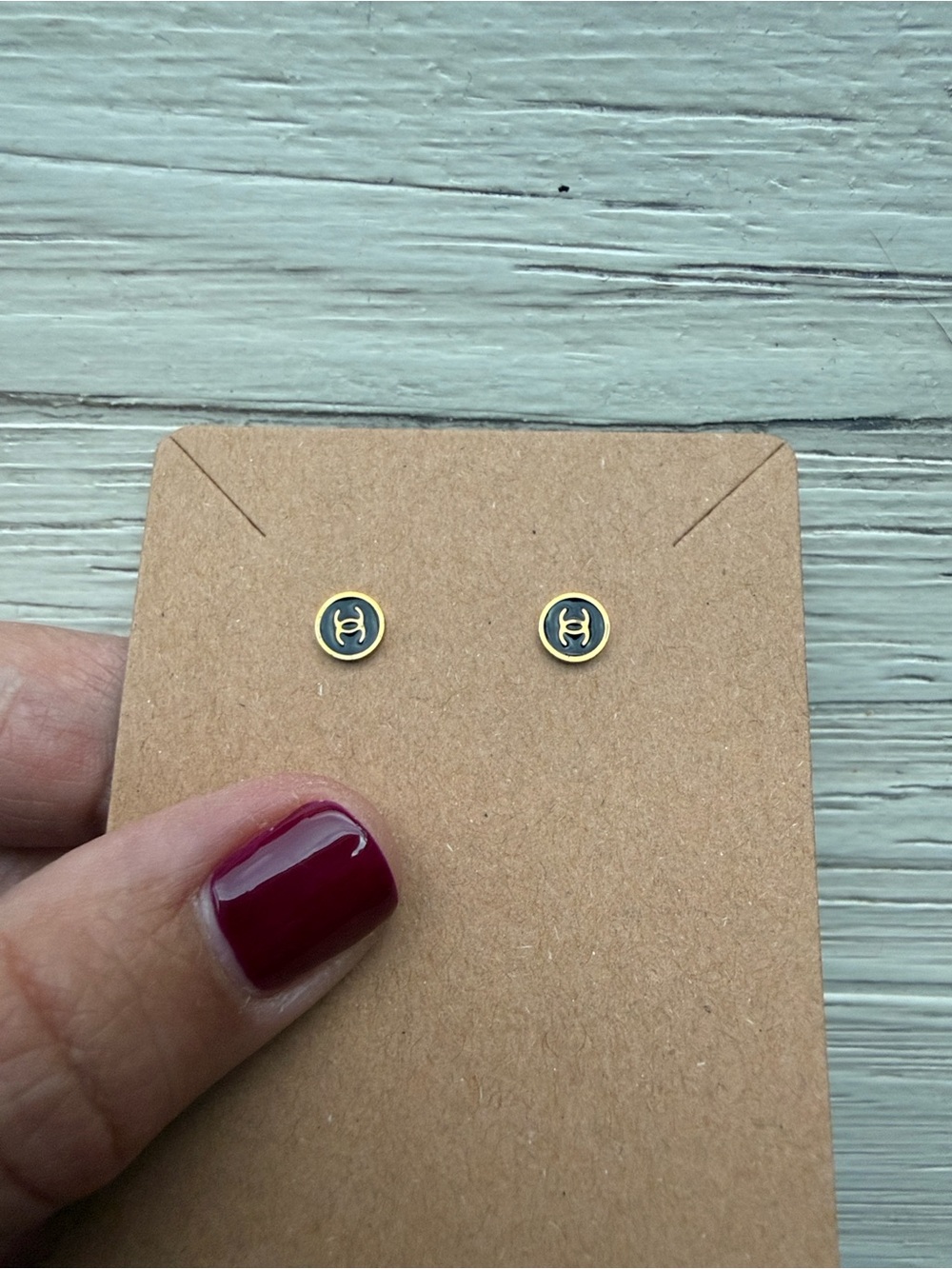 Black and Gold Round Stud Earrings - Unbranded